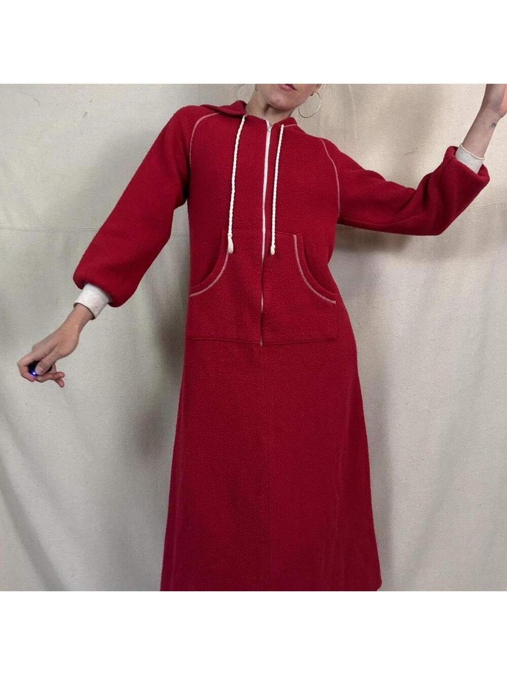 vintage 70s Sears JR. Bazaar fleece sleep dress with hood